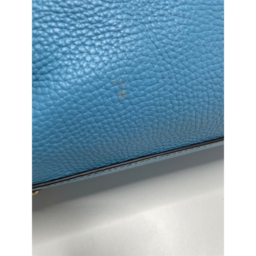 Dooney & Bourke Turquoise Pebbled Leather Tote Bag Brown Trim Blue Shoulder Bag - Picture 9 of 16